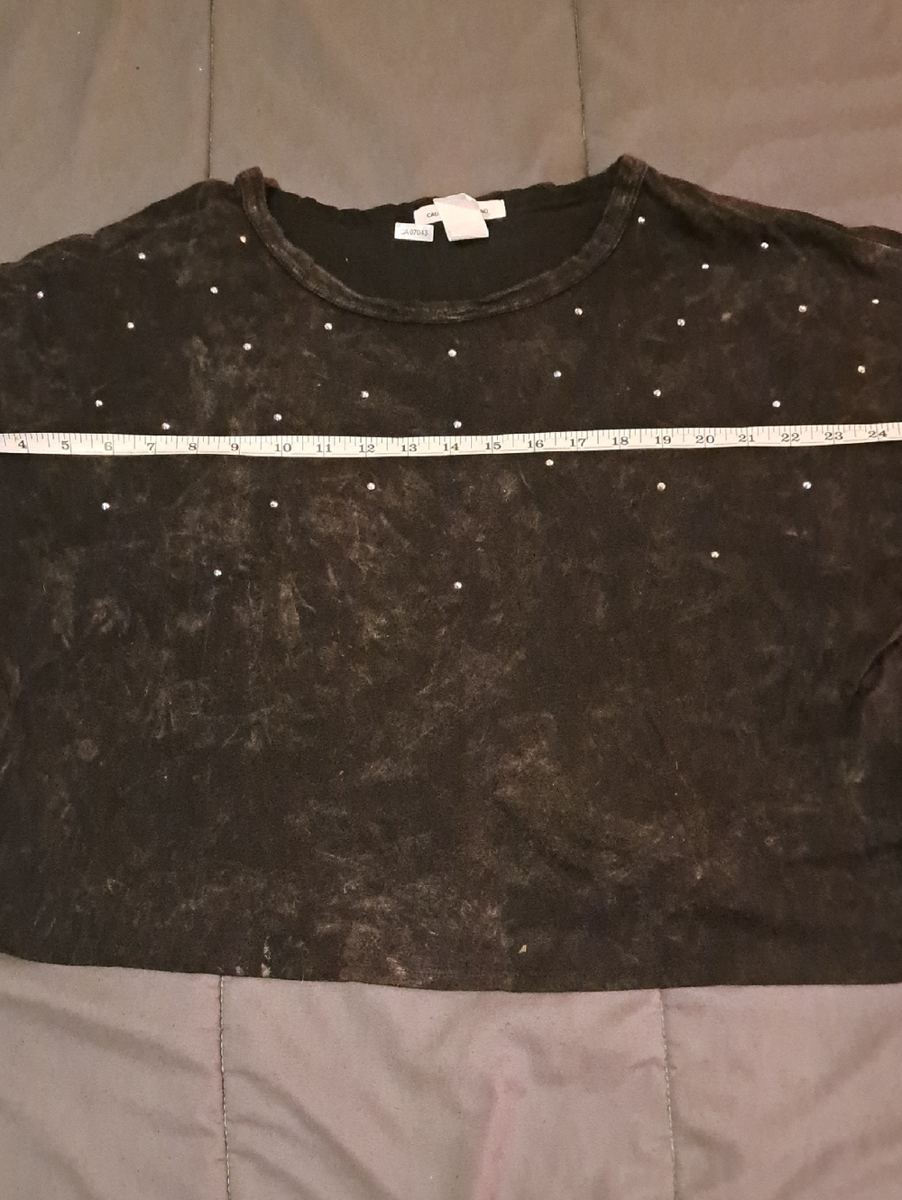 🌬Caution To The Wind Black Cotton Tee with Silver Studded Bling Crop Style Fit